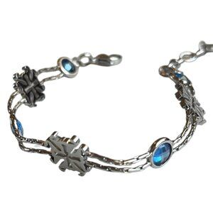 Rustic Cuff Silver Bracelet with Blue Gems